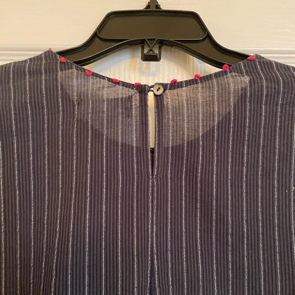 VELVET BY GRAHAM & SPENCER Navy and Red Striped Blouse with Bell Sleeves